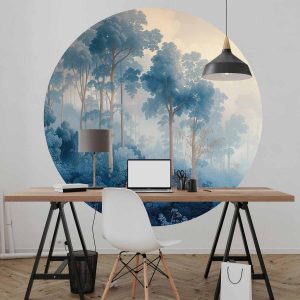 Papier Peint rond - A forest in misty shades of blue