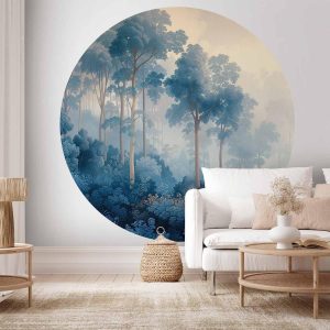 Papier Peint rond - A forest in misty shades of blue