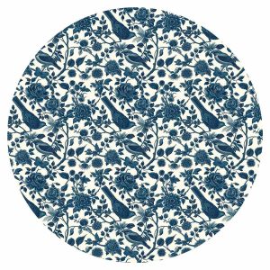 Papier Peint rond - Birds and roses - monochrome blue pattern with botanical motif