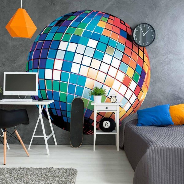 Papier Peint rond - Blue disco ball