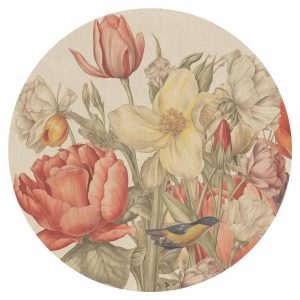 Papier Peint rond - Bouquet of flowers on a cream background