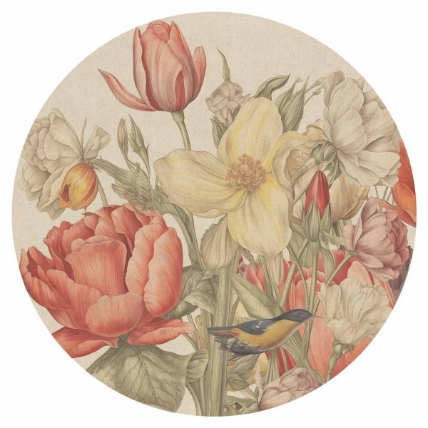 Papier Peint rond - Bouquet of flowers on a cream background