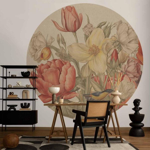 Papier Peint rond - Bouquet of flowers on a cream background