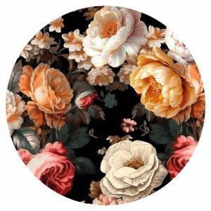 Papier Peint rond - Colourful flowers on a black background