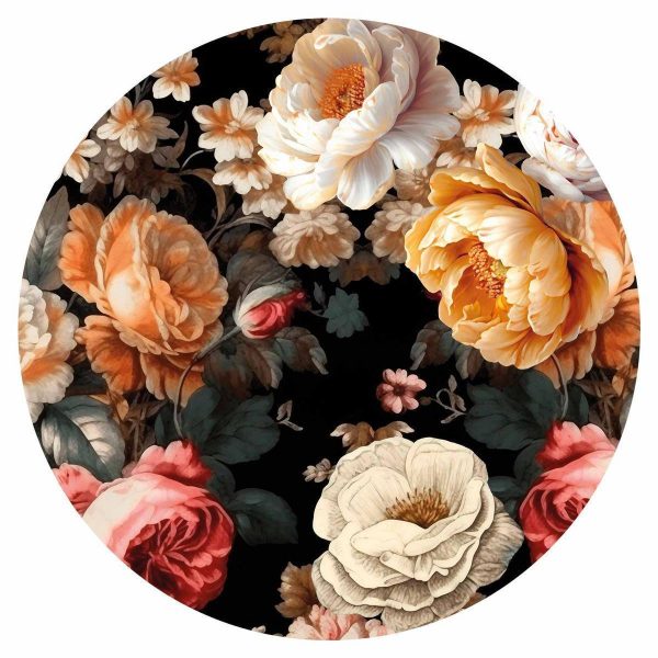 Papier Peint rond - Colourful flowers on a black background