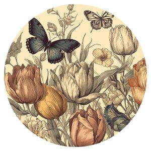 Papier Peint rond - Colourful tulips on a cream background