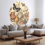 Papier Peint rond - Colourful tulips on a cream background