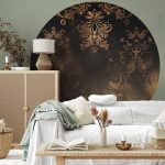 Papier Peint rond - Dark baroque patterns with gold accents