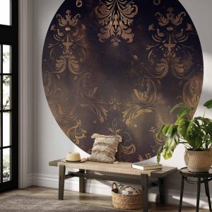 Papier Peint rond - Dark baroque patterns with gold accents