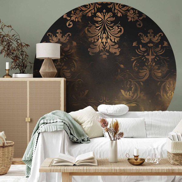 Papier Peint rond - Dark baroque patterns with gold accents Papier Peint rond - Dark baroque patterns with gold accents