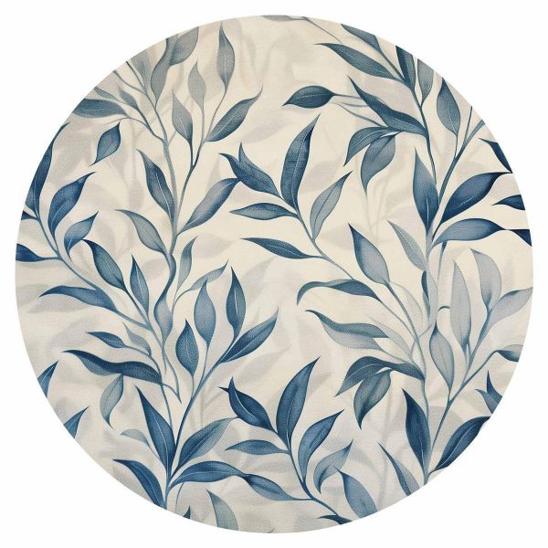 Papier Peint rond - Delicate botanical motif with blue leaves