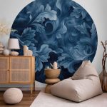 Papier Peint rond - Dense dark blue abstract ornaments