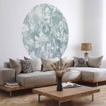 Papier Peint rond - Distressed floral patterns in muted turquoises
