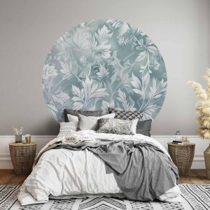 Papier Peint rond - Distressed floral patterns in muted turquoises