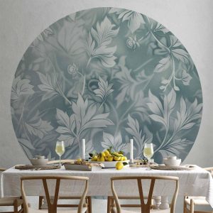Papier Peint rond - Distressed floral patterns in muted turquoises