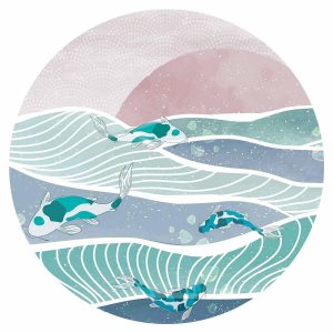 Papier Peint rond - Fish on the waves