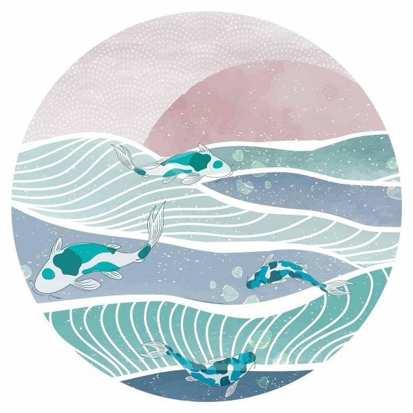 Papier Peint rond - Fish on the waves