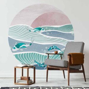 Papier Peint rond - Fish on the waves