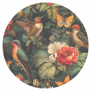 Papier Peint rond - Flowers, birds and butterflies – vintage-style illustration