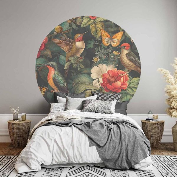 Papier Peint rond - Flowers, birds and butterflies – vintage-style illustration