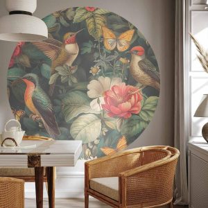 Papier Peint rond - Flowers, birds and butterflies – vintage-style illustration