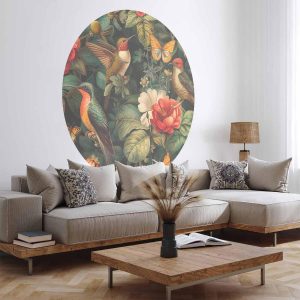 Papier Peint rond - Flowers, birds and butterflies – vintage-style illustration