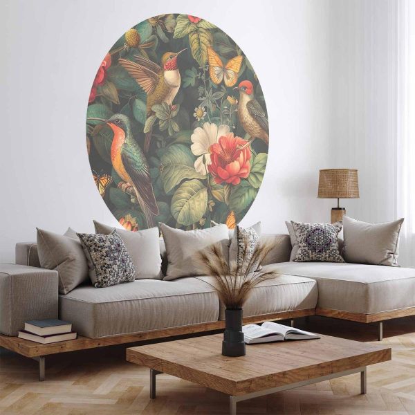 Papier Peint rond - Flowers, birds and butterflies – vintage-style illustration Papier Peint rond - Flowers, birds and butterflies – vintage-style illustration