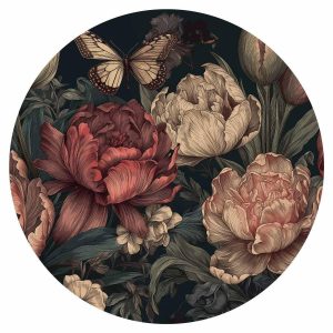 Papier Peint rond - Flowers on a turquoise background