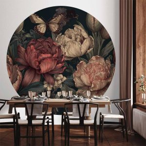 Papier Peint rond - Flowers on a turquoise background