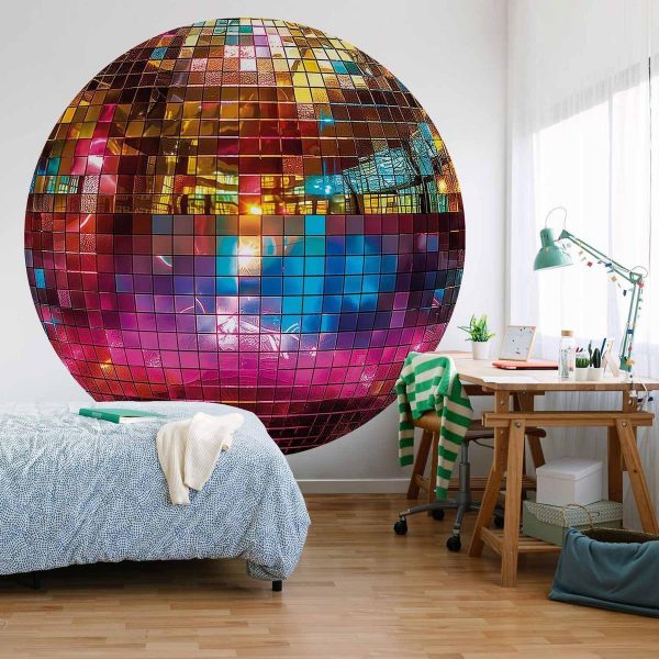 Papier Peint rond - Gold disco ball