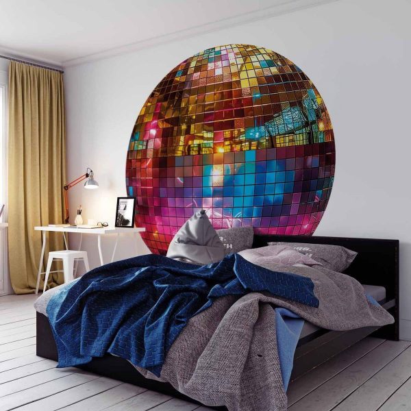 Papier Peint rond - Gold disco ball