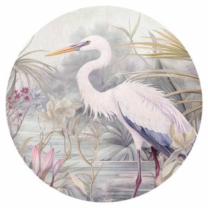Papier Peint rond - Heron wading in a pond - illustration in bright colours