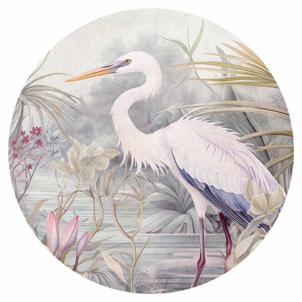 Papier Peint rond - Heron wading in a pond - illustration in bright colours