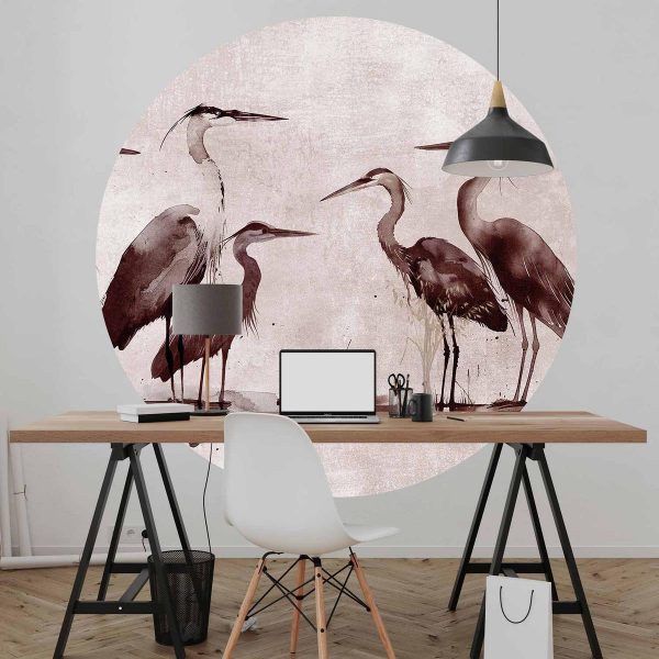 Papier Peint rond - Herons painted with ink