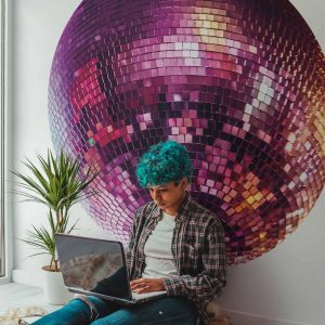 Papier Peint rond - Magenta disco ball