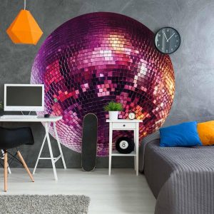 Papier Peint rond - Magenta disco ball