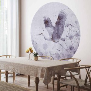 Papier Peint rond - Majestic flight - a crane in flight in monochrome