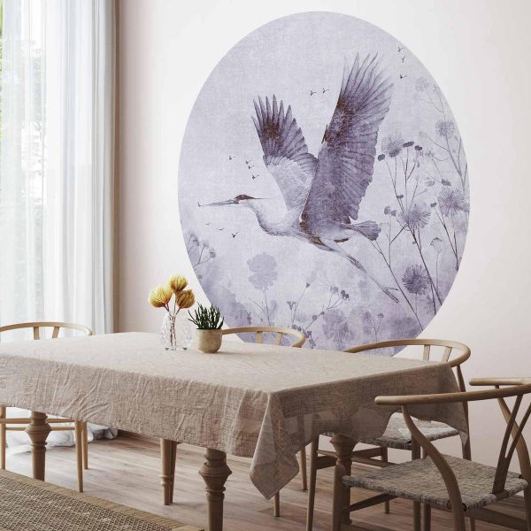 Papier Peint rond - Majestic flight - a crane in flight in monochrome