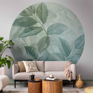 Papier Peint rond - Mint leaves: large botanical motif