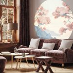 Papier Peint rond - Ocean, cliffs and trees, a delicate motif in pastel colours