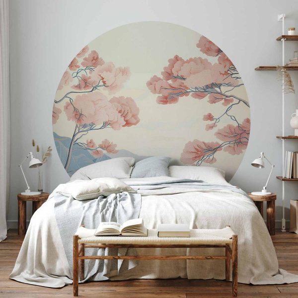 Papier Peint rond - Ocean, cliffs and trees, a delicate motif in pastel colours