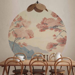 Papier Peint rond - Ocean, cliffs and trees, a delicate motif in pastel colours