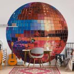 Papier Peint rond - Old gold disco ball