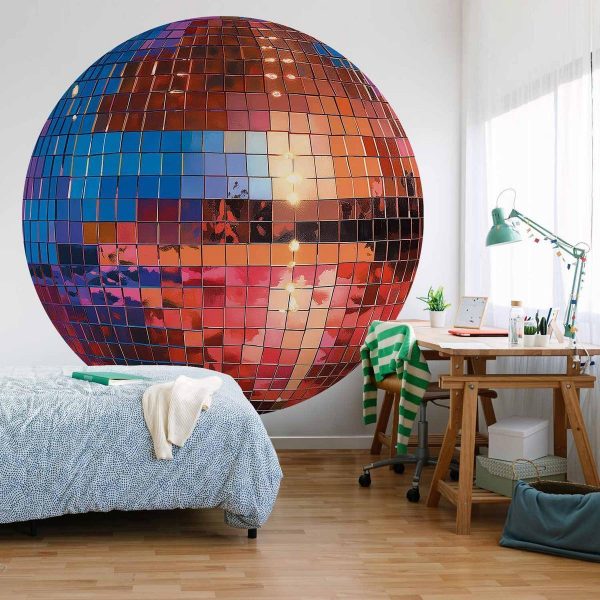 Papier Peint rond - Old gold disco ball