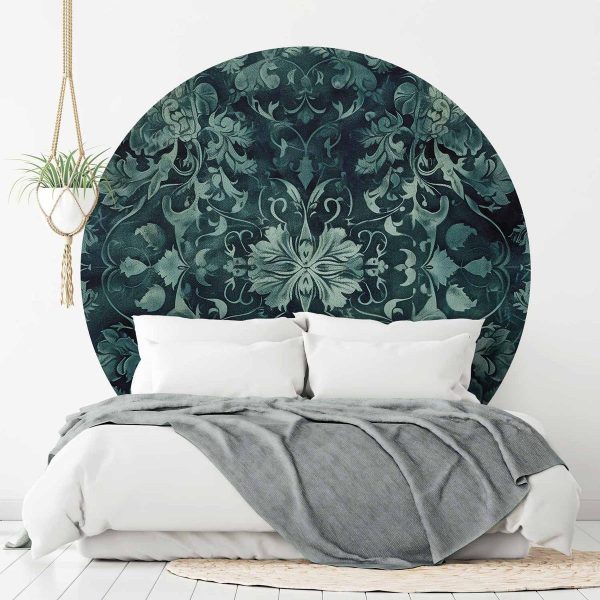 Papier Peint rond - Oriental carpet pattern: emerald ornaments and worn patterns