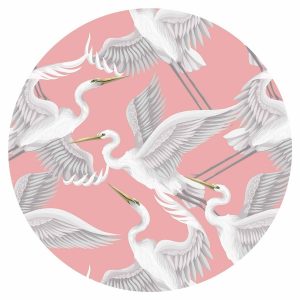Papier Peint rond - Pastel birds – a delicate pattern of white and grey herons on a light pink background