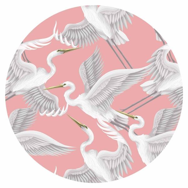 Papier Peint rond - Pastel birds – a delicate pattern of white and grey herons on a light pink background
