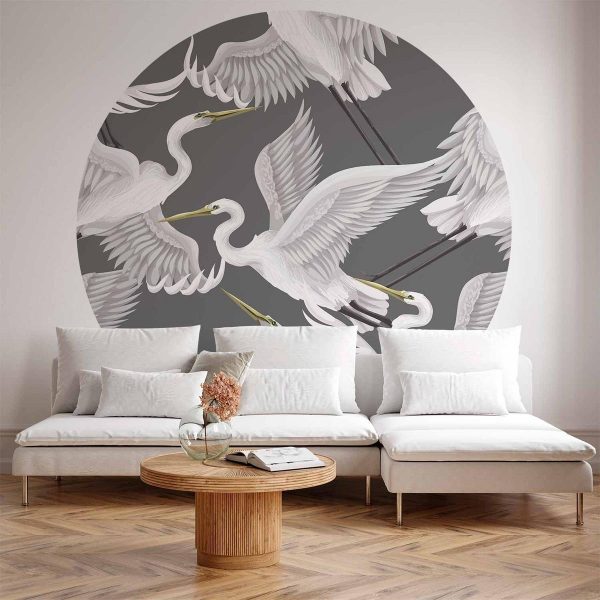 Papier Peint rond - Pastel birds – a delicate pattern of white and grey herons on a light pink background Papier Peint rond - Pastel birds – a delicate pattern of white and grey herons on a light pink background
