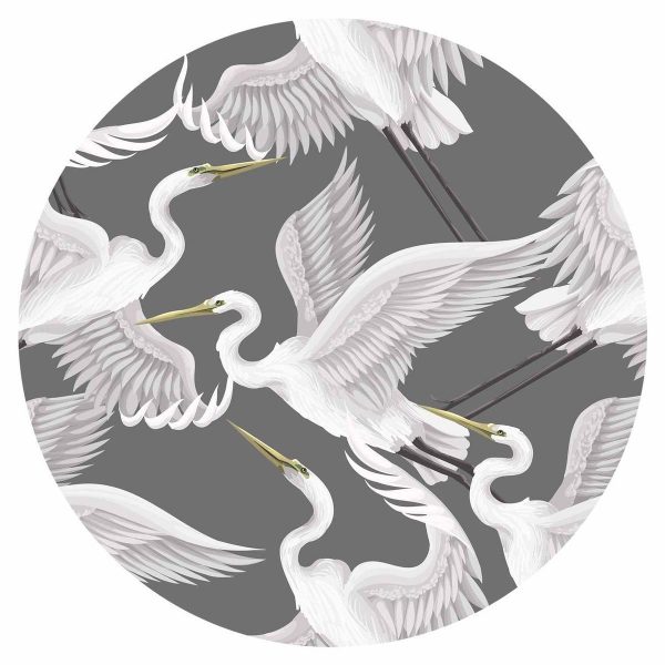 Papier Peint rond - Pastel birds – a delicate pattern of white and grey herons on a light pink background