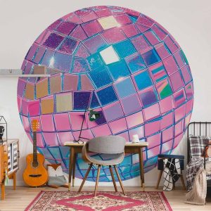 Papier Peint rond - Pink disco ball